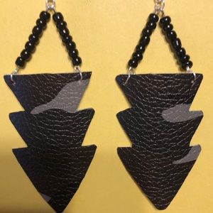 Leather earrings with beaded accents